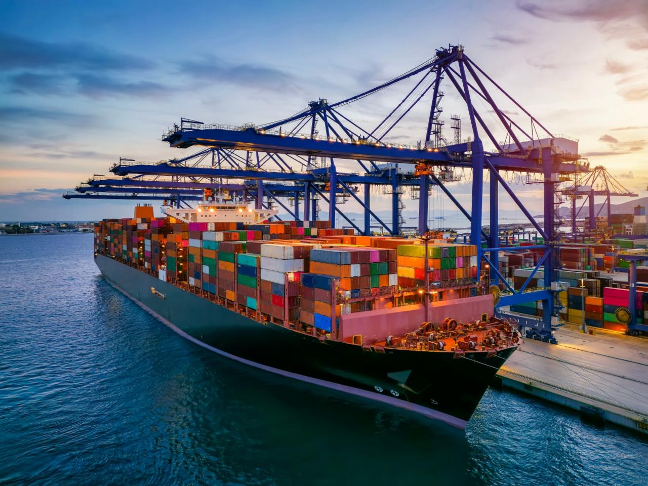 Container vessel at port terminal